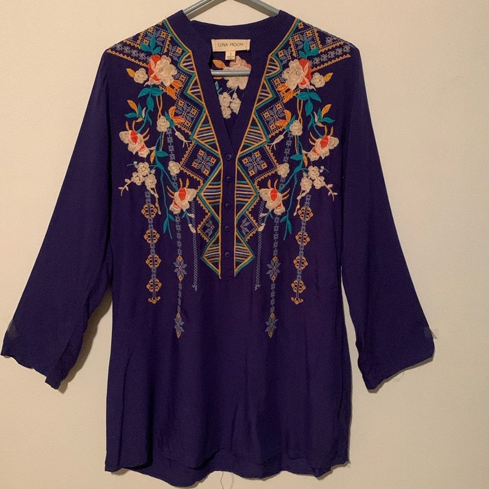Luna Moon Embroidered Long Sleeve Tunic